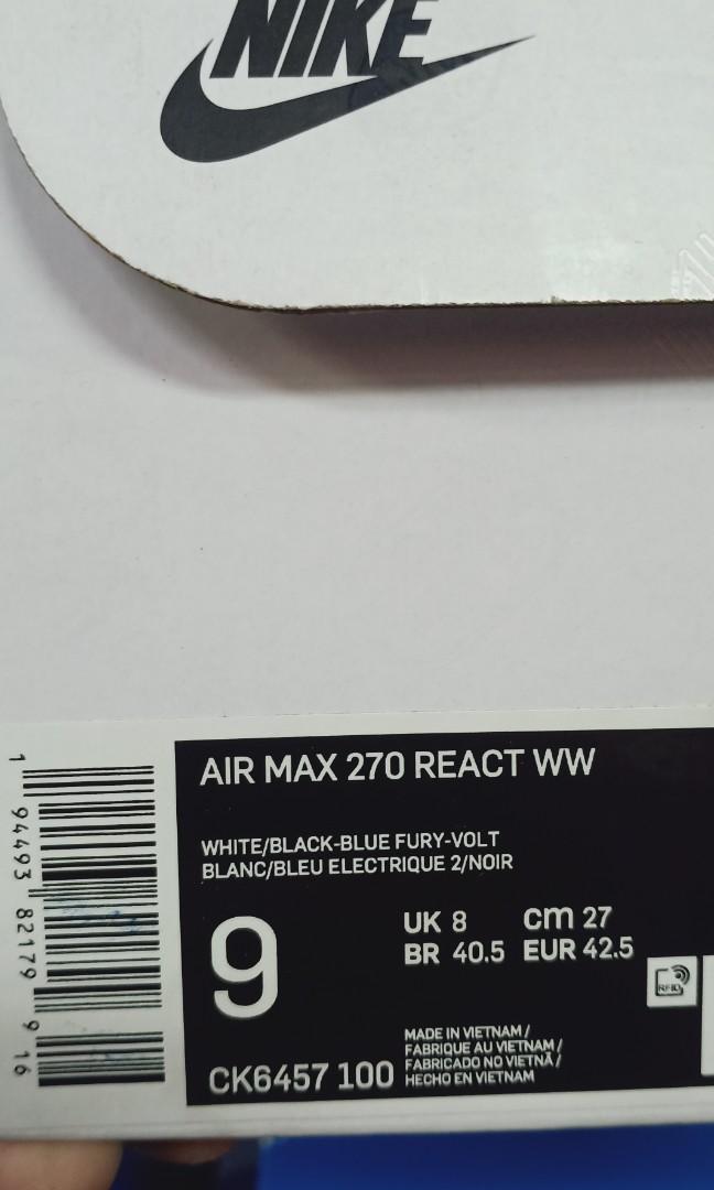 Nike Women's Air Max 270 React SE White/Blue Fury Shoes CK6457-100