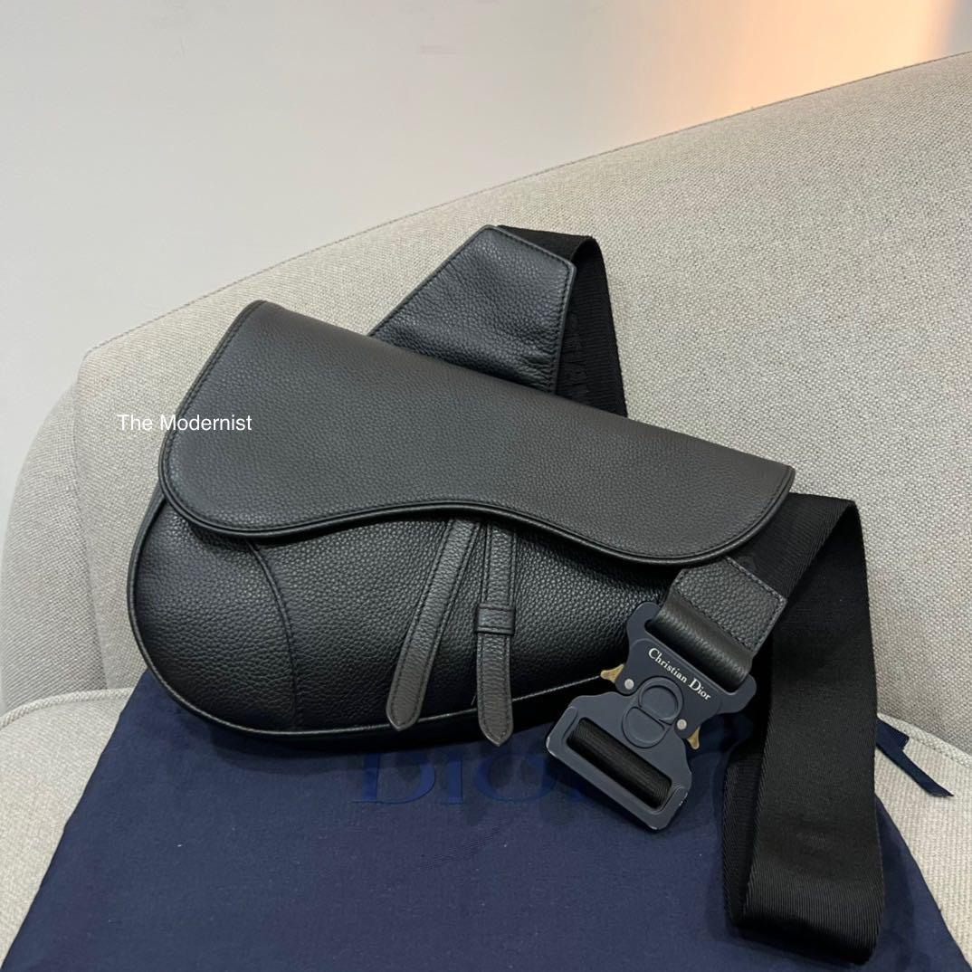 Authentic Dior Men's Saddle Bag Black Grained Calfskin, Luxury