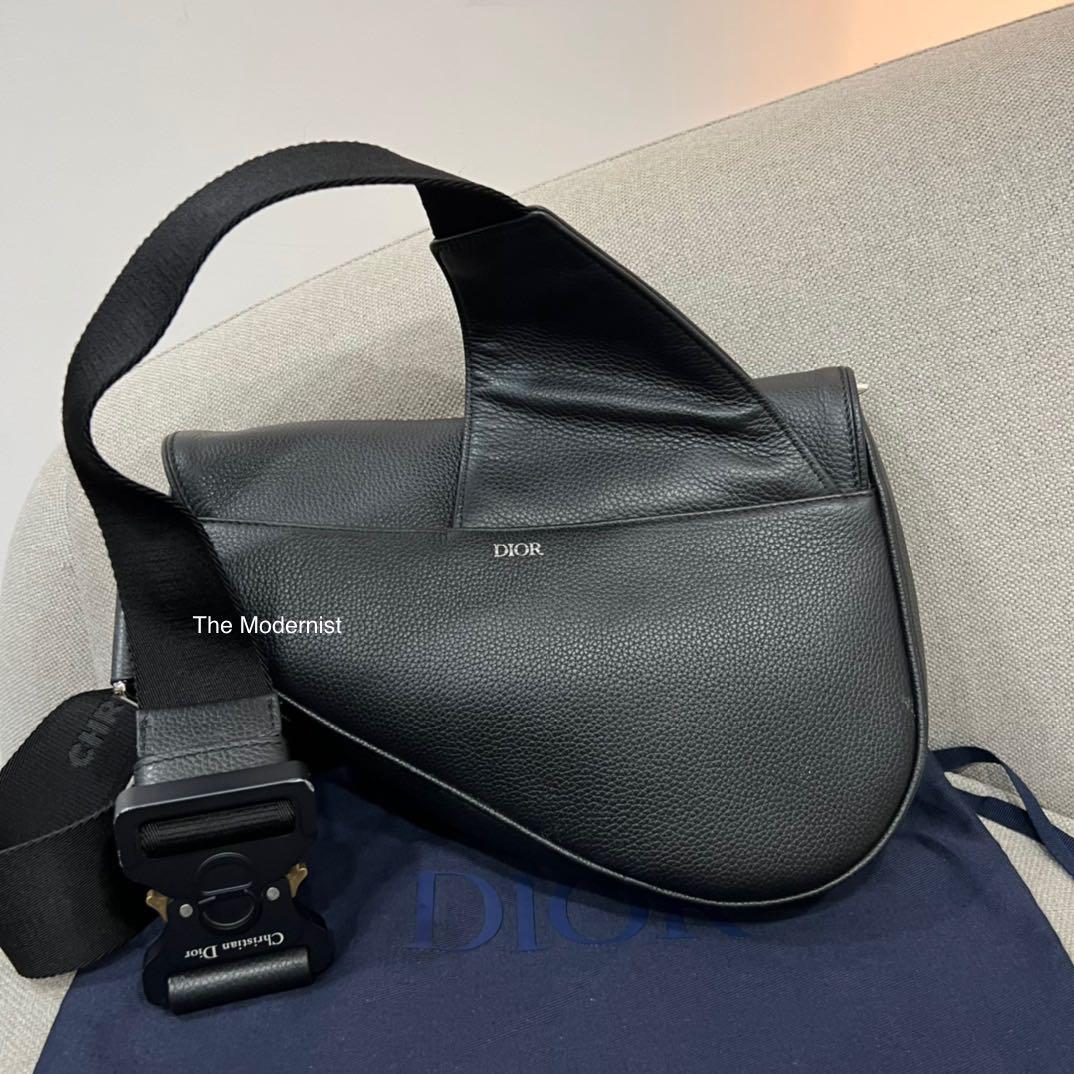 Dior - Mini Saddle Bag with Strap Dior Gray Grained Calfskin - Men