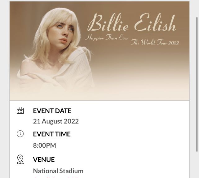 Billie Eilish Happier than Ever Tour Singapore, Tickets & Vouchers