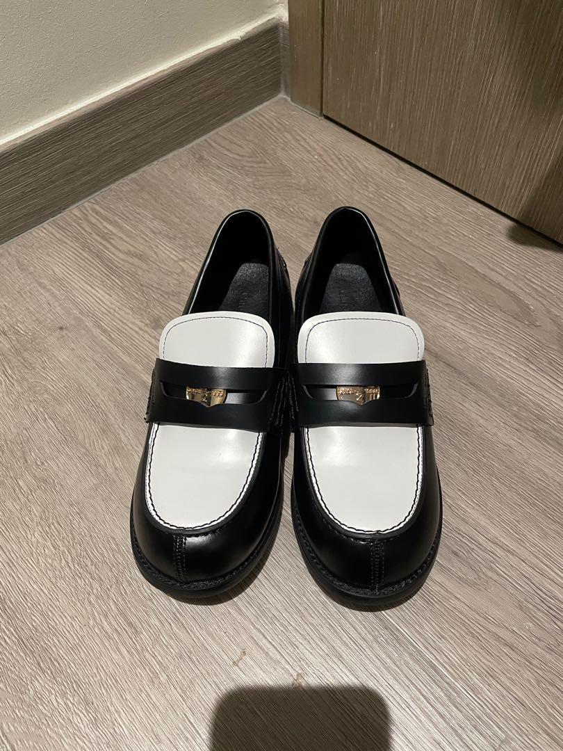 Mens black and hot sale white penny loafers