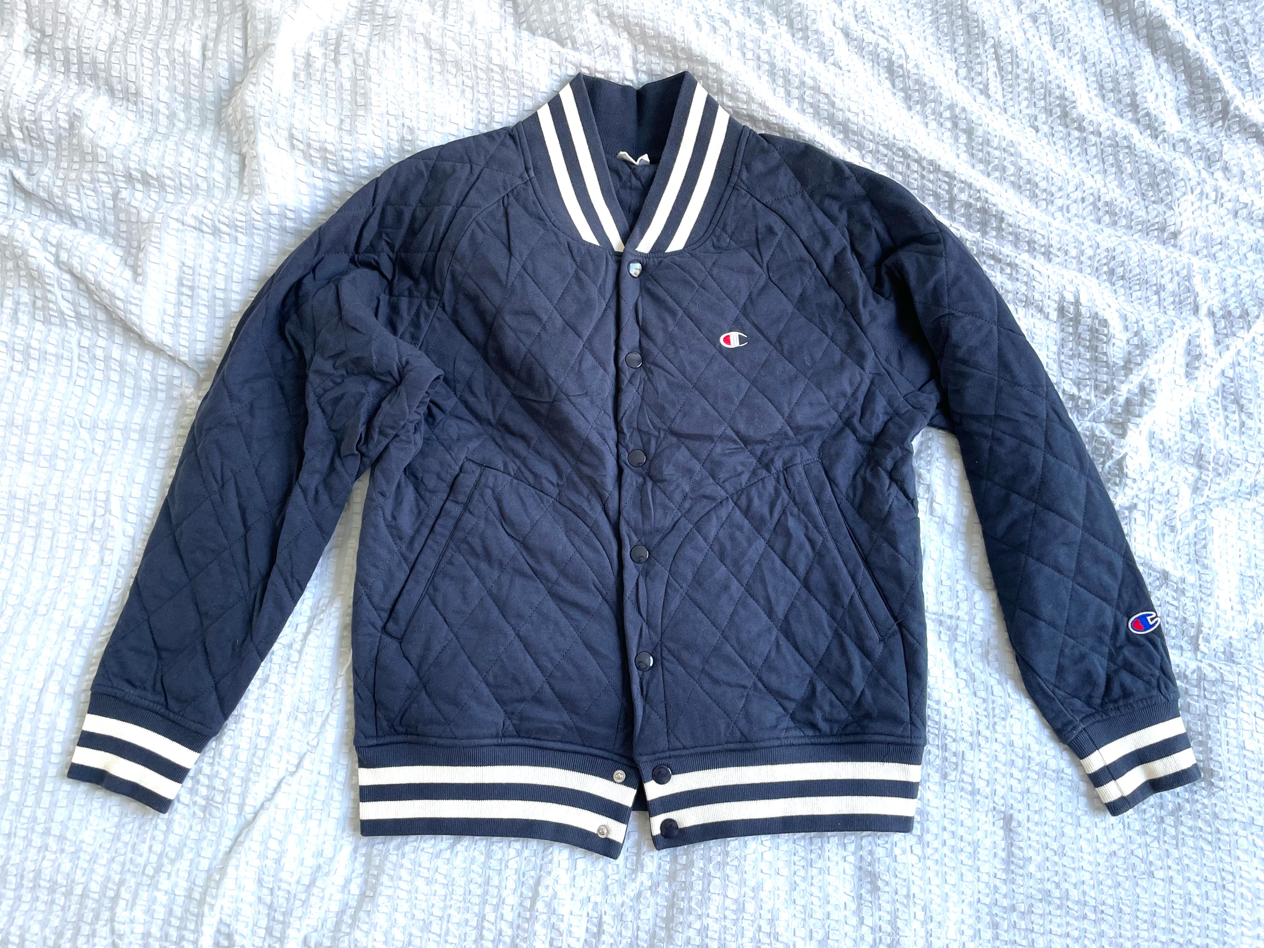 Champion satin navy baseball jacket online