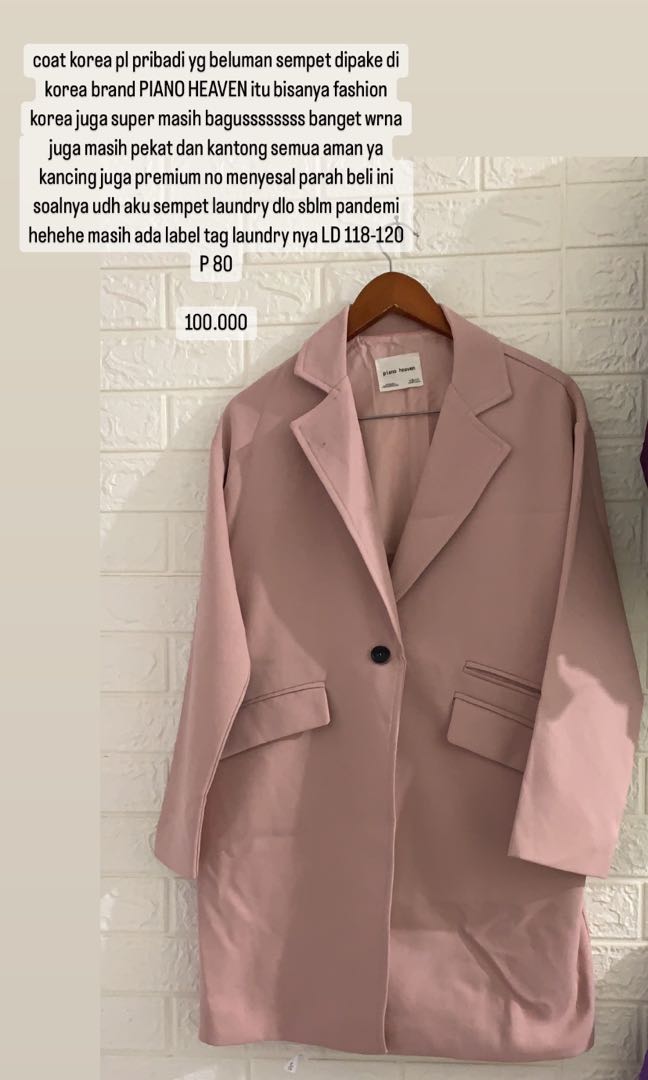 Coat korea soft pink baby pink outer romper korean, Fesyen Wanita
