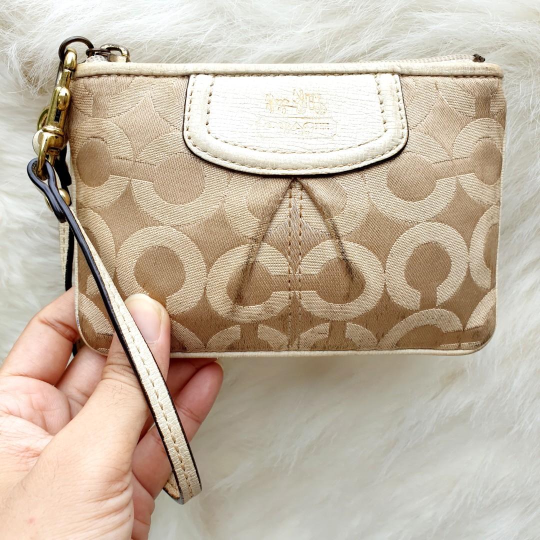Dompet Pouch Coach Mini Kanvas mix Kulit Asli Wanita Second Preloved Branded Thrift