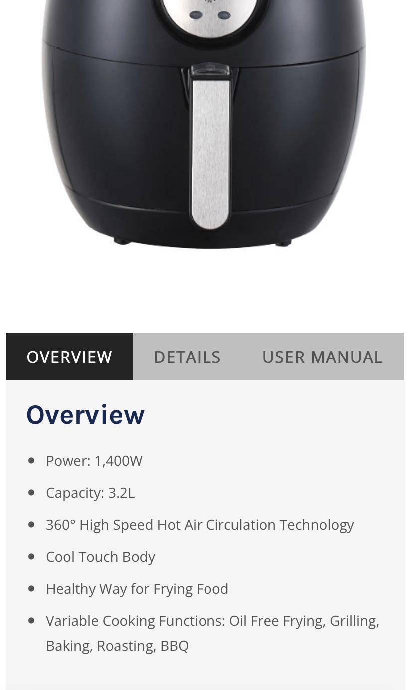 Elba Air Fryer / Deep Fryer EAFH3214(BK), TV & Home Appliances