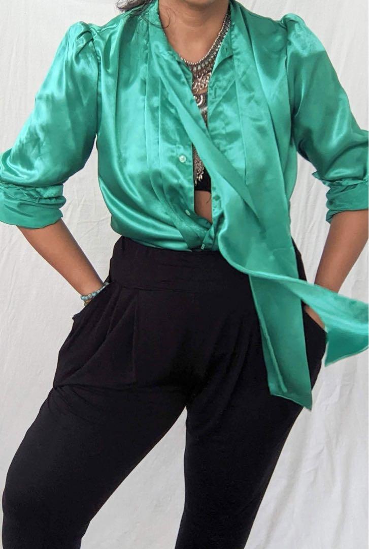 Emerald Satin Blouse main image 0