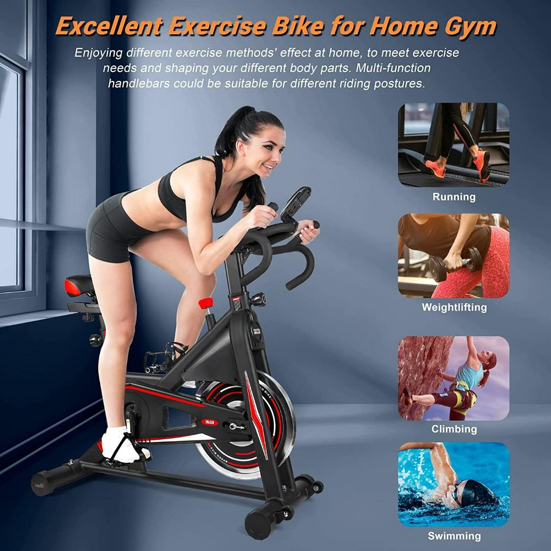 Exercise Bike DMASUN Indoor Cycling Bike Stationary Comfortable Seat Cushion Multi grips Handlebar Heavy Flywheel Upgraded Version Sports Equipment Exercise Fitness Cardio Fitness Machines on Carousel...