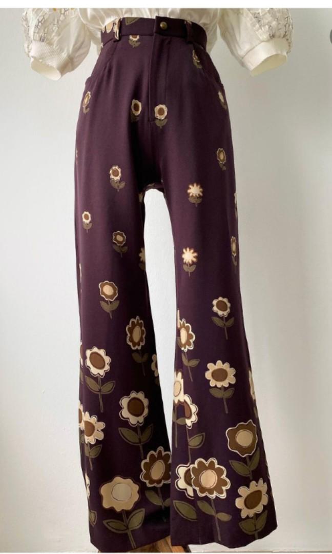 Floral Wide leg retro pants, Women's Fashion, Bottoms, Other Bottoms on  Carousell