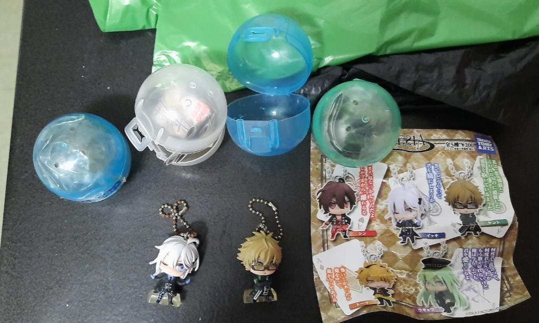 Gashapon amnesia otome game (Category: Vintage Collectibles) located in San Juan City. Submitted by justanotherrandomshop (Listing ID 1178985427, Image 1). Description: I have I think 12 of these because I was trying to complete the set. I gave them to my siblings who doesn't like it and returned it to me. these are the only ones at hand due to moving around. some were lost through shipping. the key chain is rusted with time. I opened the two and