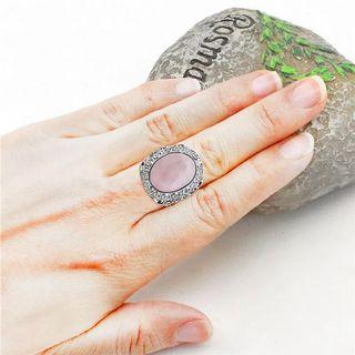 Genuine Pink Quartz Jewelry Size 8 Silver Ring