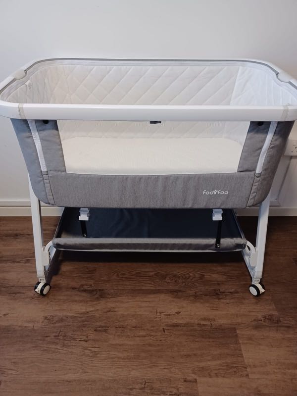 Grey Baby Crib with Wheels, Babies & Kids, Baby Nursery & Kids