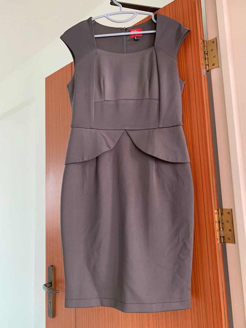 Grey office dress, smart casual and slim, Women's Fashion, Dresses