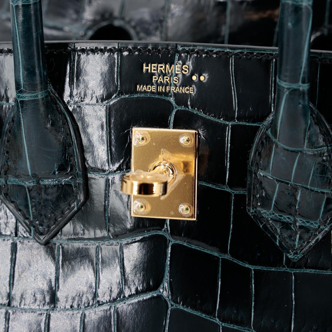 Hermes Birkin 25 Vert Rousseau Shiny Croco Niloticus Gold Hardware -  Vendome Monte Carlo