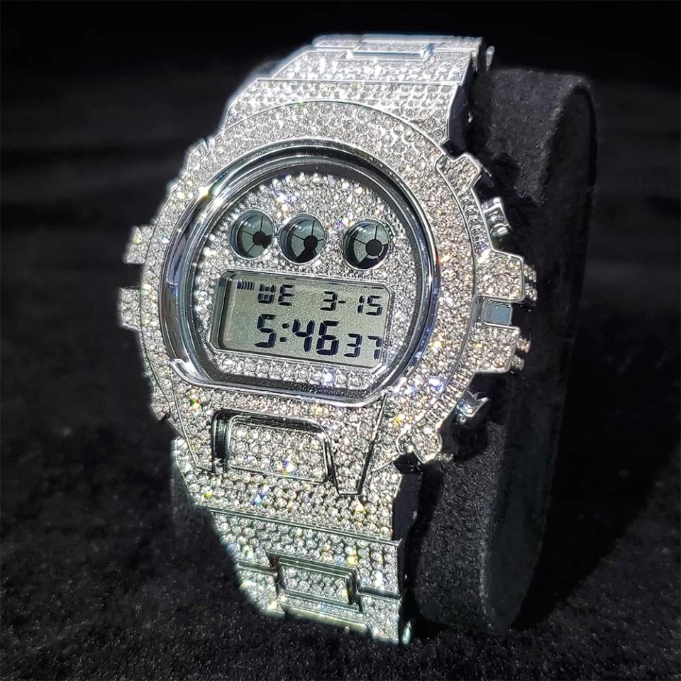Hip Hop Fully Iced Out Men Watches Digital Stainless Steel Fashion
