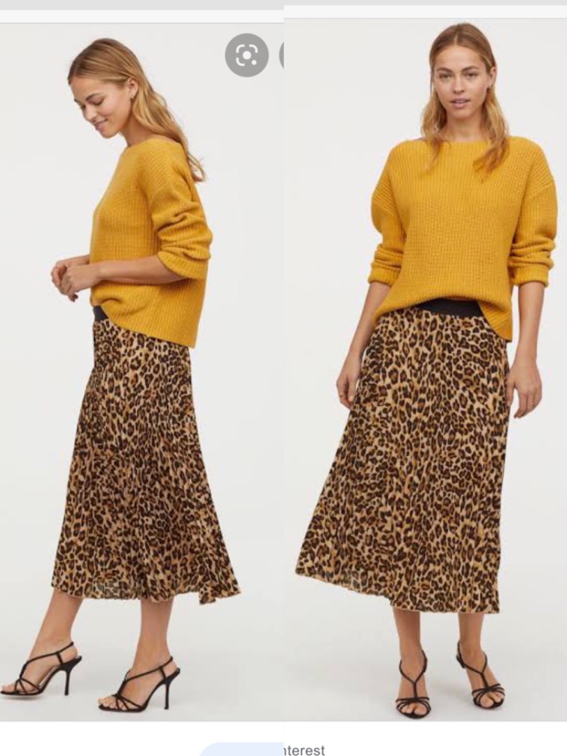 H M HM leopard print pleated midi skirt Medium to Large Women s