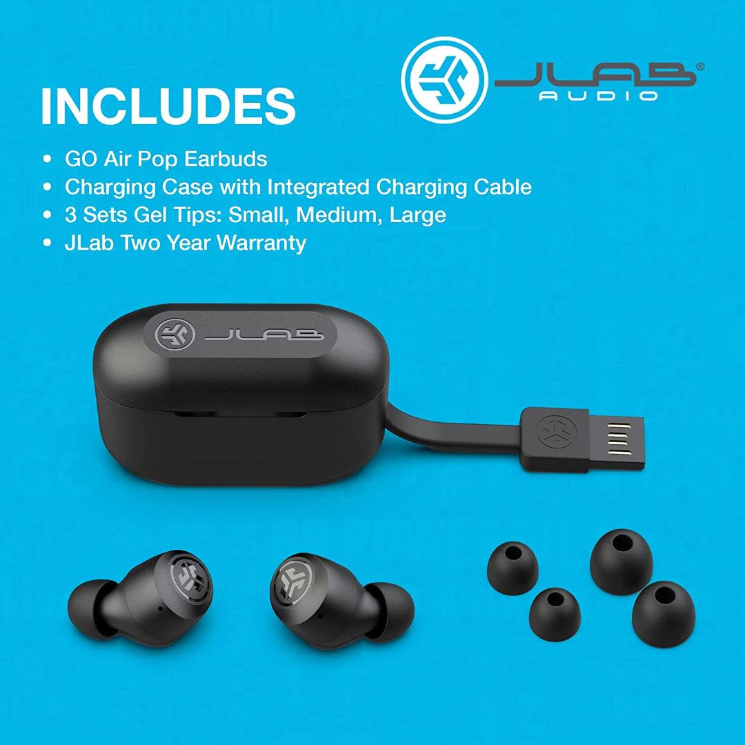 JLab Go Air Pop True Wireless Bluetooth Earbuds + Charging Case | Black |  Dual Connect | IPX4 Sweat Resistance | Bluetooth  Connection | 3 EQ  Sound Settings: JLab Signature, Balanced, Bass Boost, Audio, Earphones on  Carousell