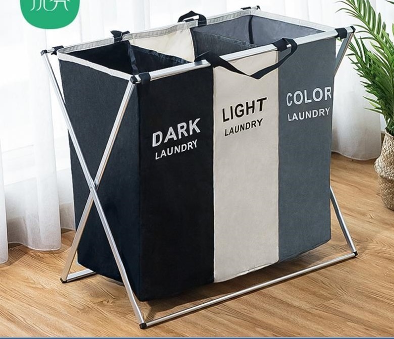 Laundry Basket With Wheels Bag Storage Hamper Multiple Compartments