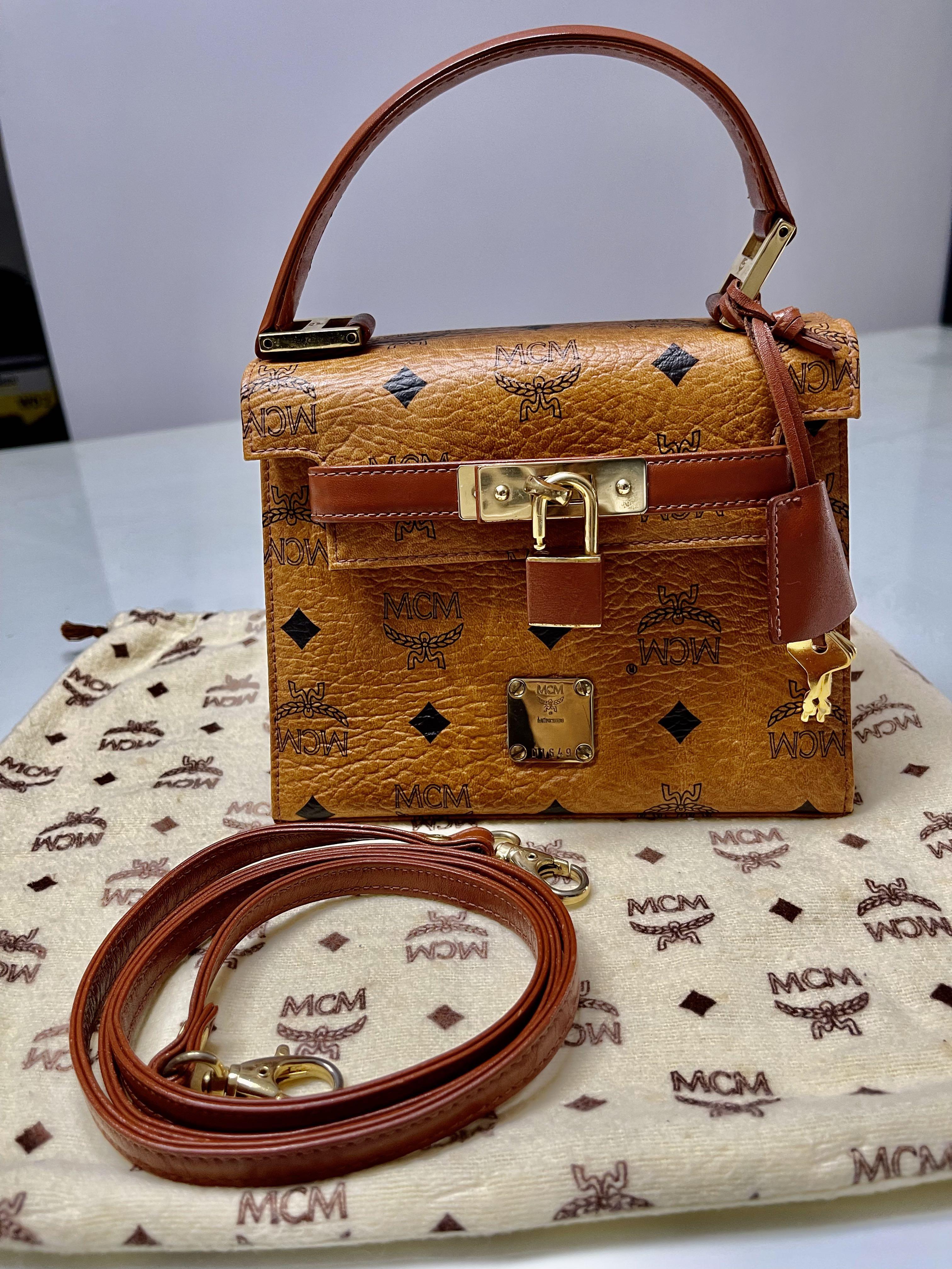 MCM Monogram Visetos Kelly 2way 870640 Brown Coated Canvas