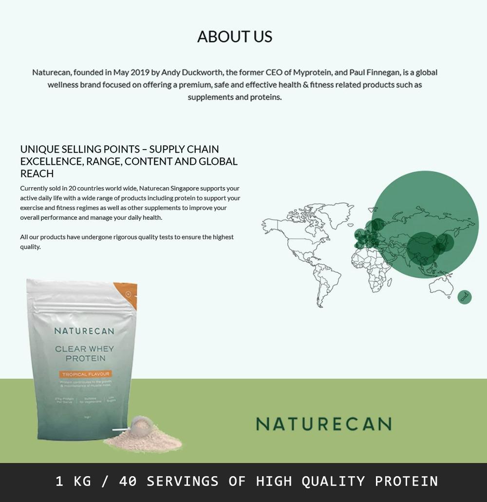 Naturecan 1KG Clear Whey Protein Isolate / 40 servings EXPIRY 12/22