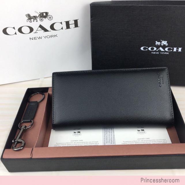 New Original Coach Men Leather Long Folded Wallet and Keychain with Full  Set of Coach Package, Luxury, Bags & Wallets on Carousell