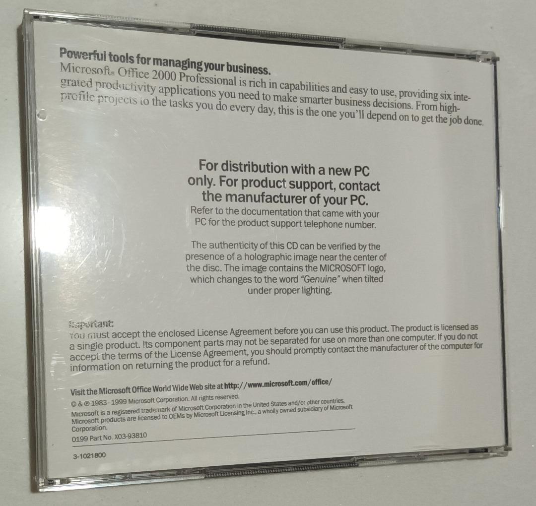 OEM Microsoft Office 2000 Professional CD for PC, Two Disks, No Product Key,  not used but unsure, Computers & Tech, Parts & Accessories, Software on  Carousell