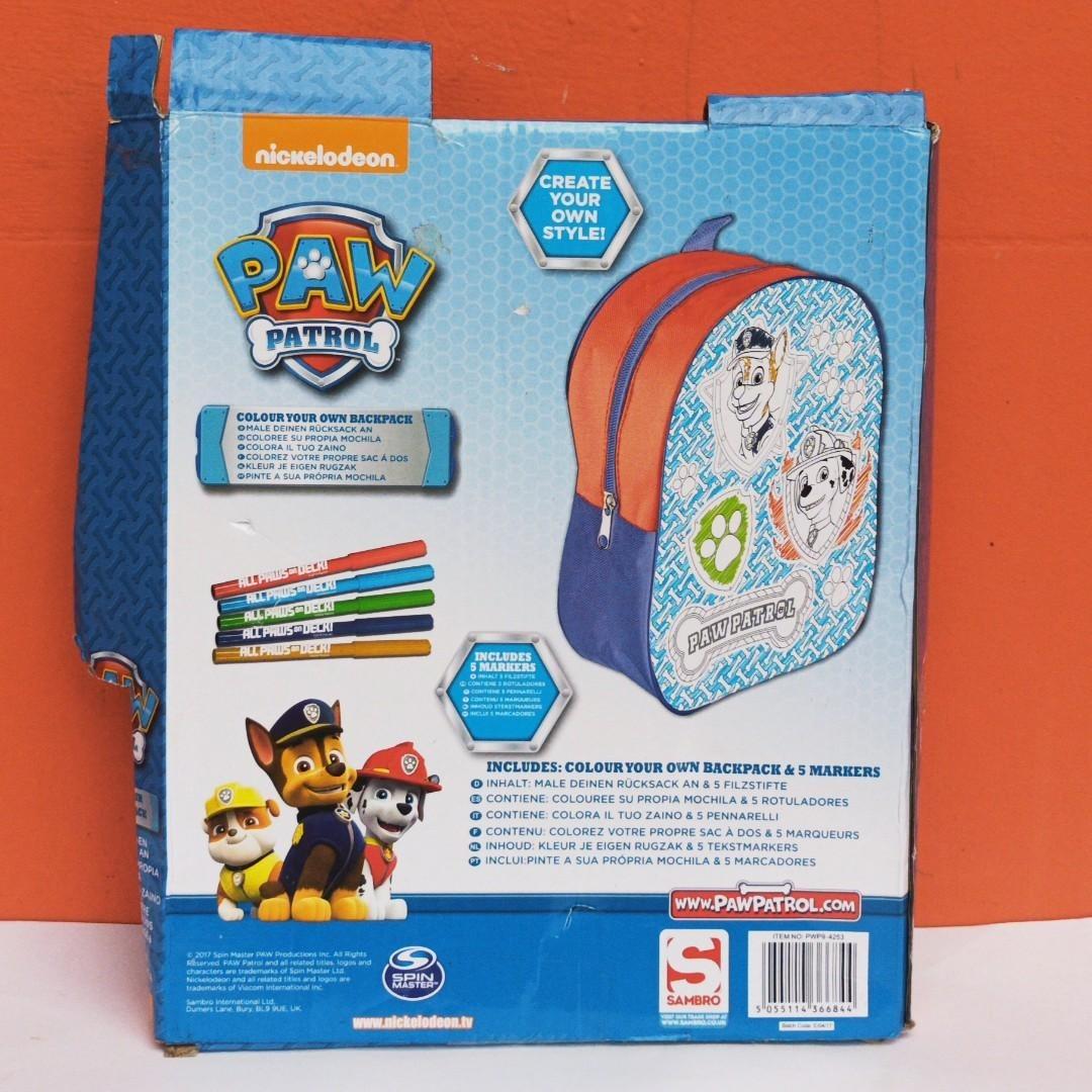 Paw Patrol Colour Your Own Backpack - Tas Punggung anak anak, Bayi & Anak, Lainnya di Carousell