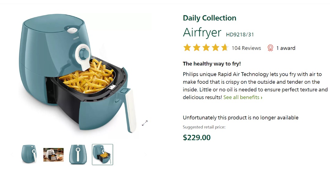 PHILIPS DAILY COLLECTION AIR FRYER MISTY DAWN (HD9218/31), Furniture
