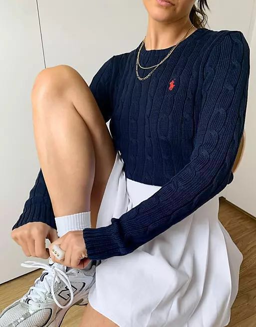 Ralph lauren blue clearance cable knit sweater