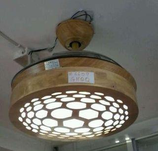 Retractable Blades LED Ceiling Fan Decor Wood Style Chandelier LED Light