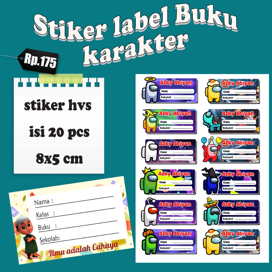 Stiker label nama buku, sekolah, kuliah, kantor murah dan bisa ganti