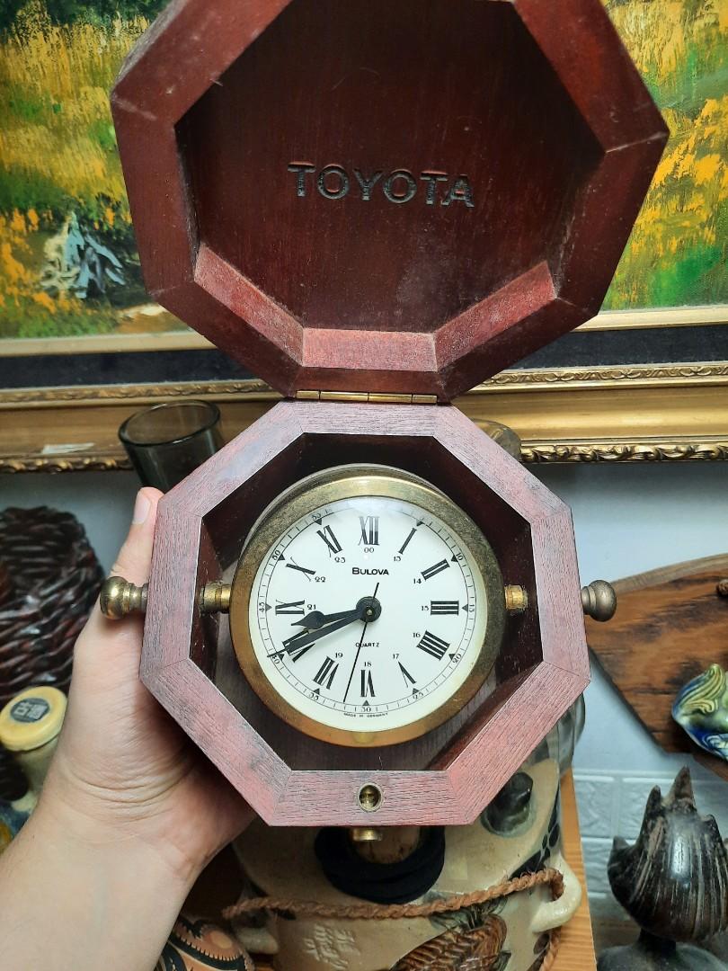 Vintage Bulova ship alarm clock in octagon wooden box, Hobbies & Toys