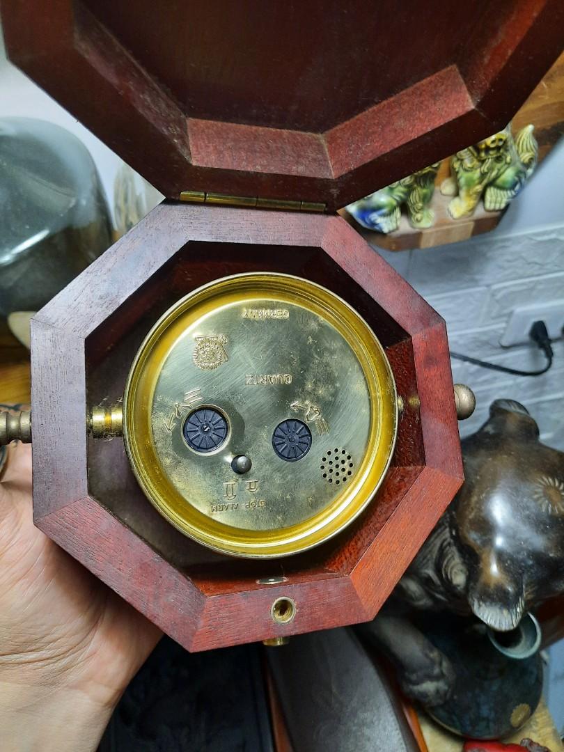 Vintage Bulova ship alarm clock in octagon wooden box, Hobbies & Toys