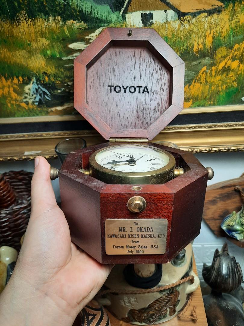Vintage Bulova ship alarm clock in octagon wooden box, Hobbies & Toys