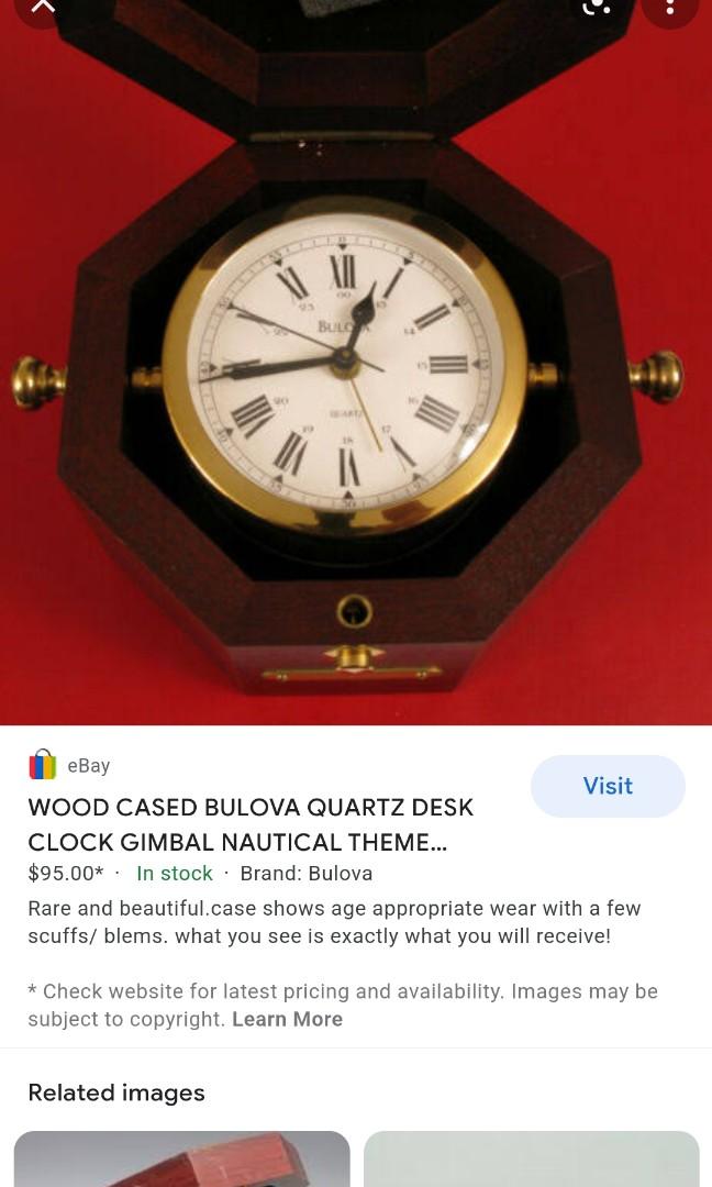 Vintage Bulova ship alarm clock in octagon wooden box, Hobbies & Toys