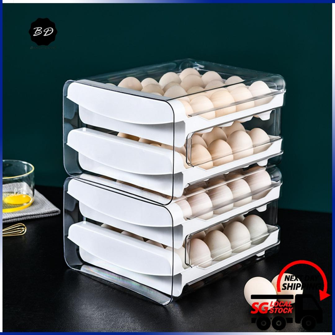 Rolling Egg Holder for Refrigerator, 36 Fresh Egg Container, 2 Layer Clear  Stackable Egg Holder, Egg Organizer Cartons & Egg Tray