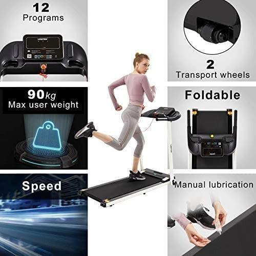 With App LONTEK Treadmill Electric Folding Running Machine LCD Display Adjustable Speed Ultra Thin and Silent Professional treadmill for Home Office Sports Equipment Exercise Fitness Cardio Fitness Ma...