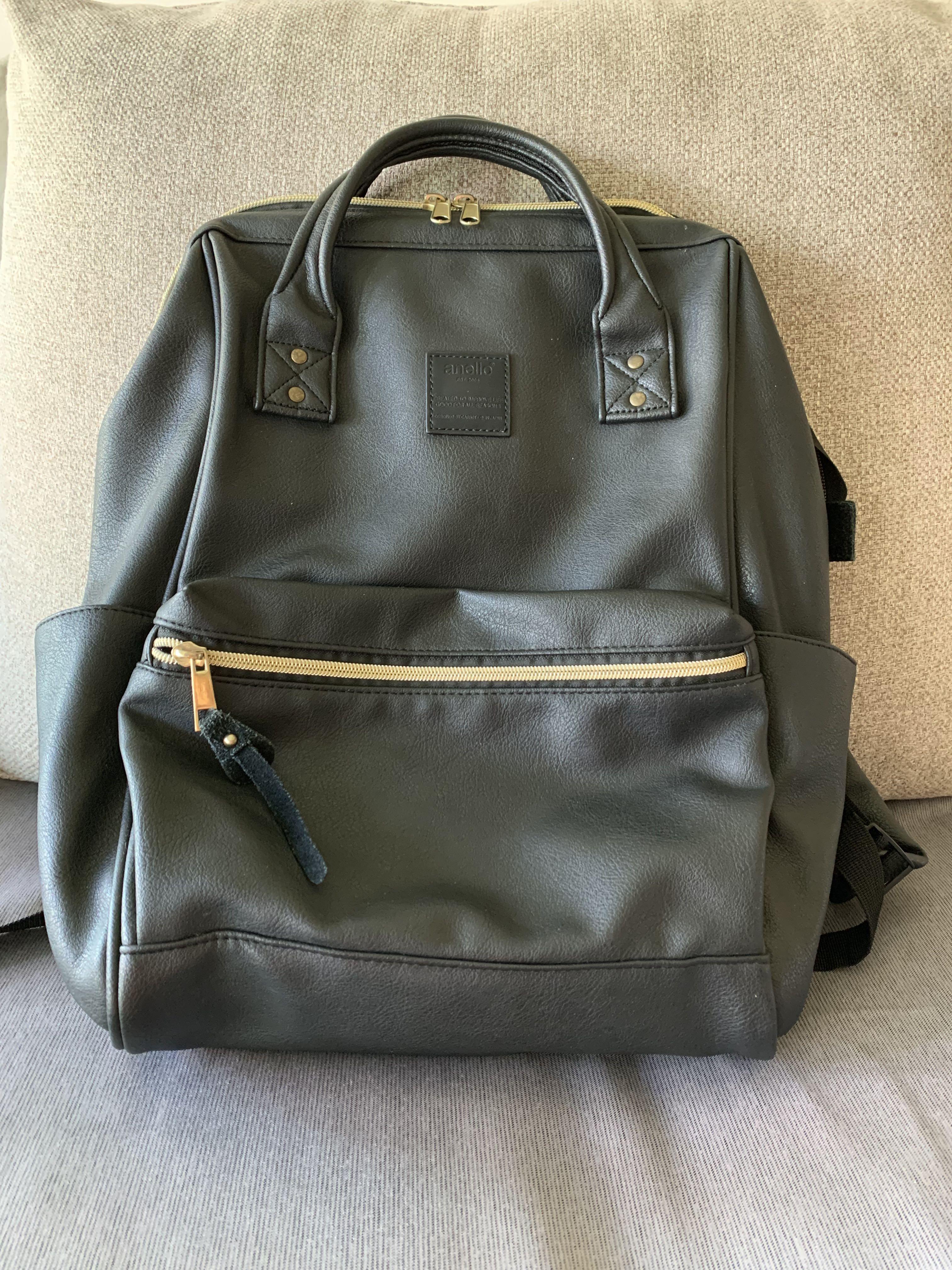 Anello black leather backpack top