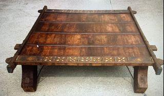 MOVING OUT SALE - Antique Indian Rustic Wooden Ox Cart with Metal Accents made into coffee table