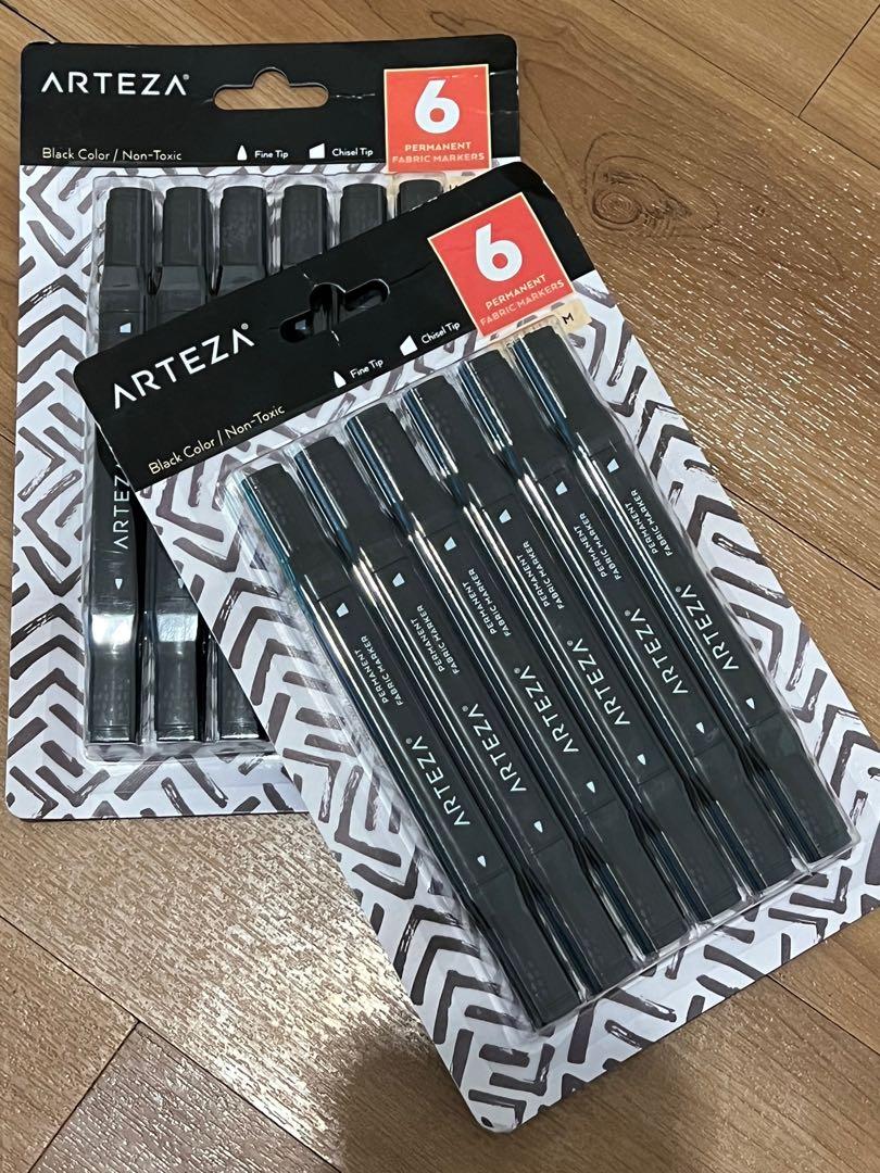 Arteza Fabric Markers, Black - 6 Pack