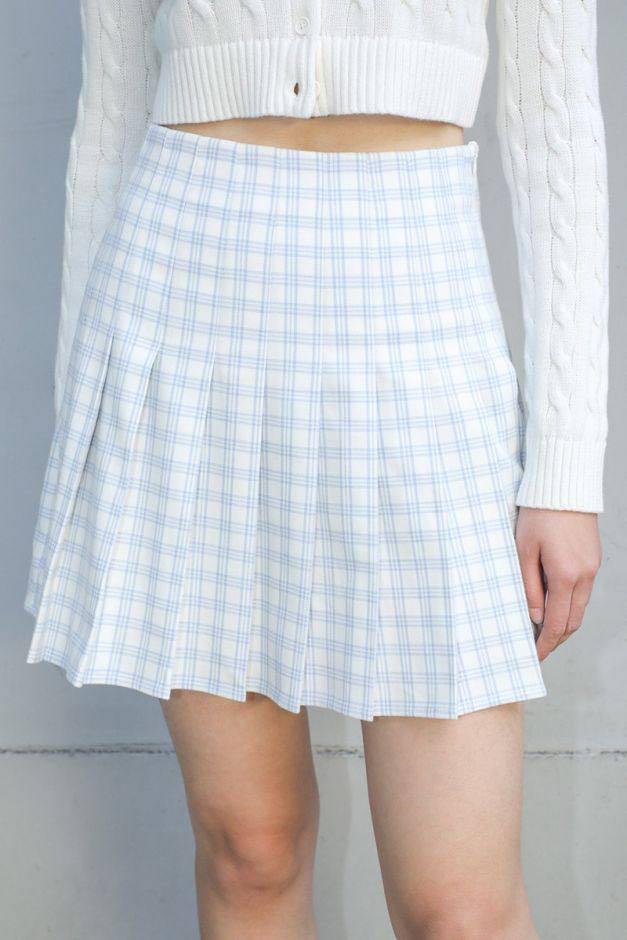 Authentic Brandy Melville Blue Plaid Dana Skirt, Women's Fashion