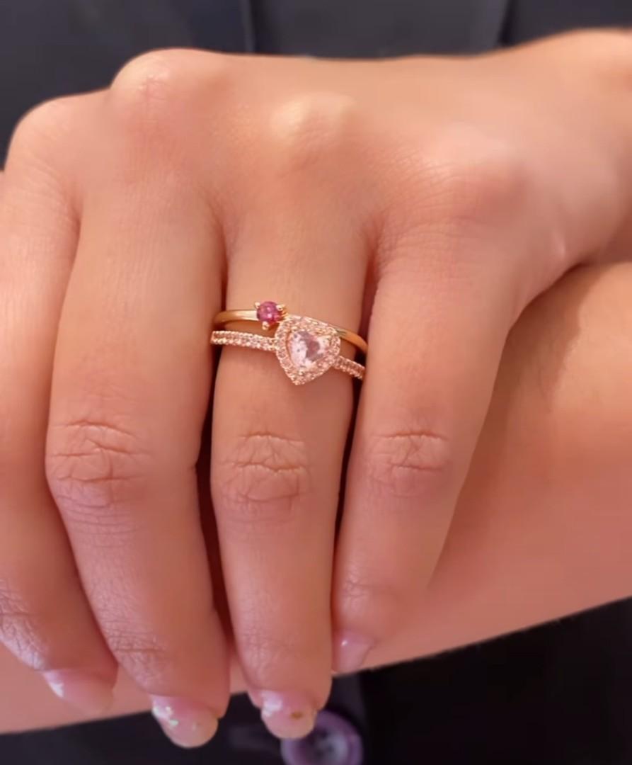 BIG SALE AUTH PANDORA ROSEGOLD PINK SOLITAIRE RING