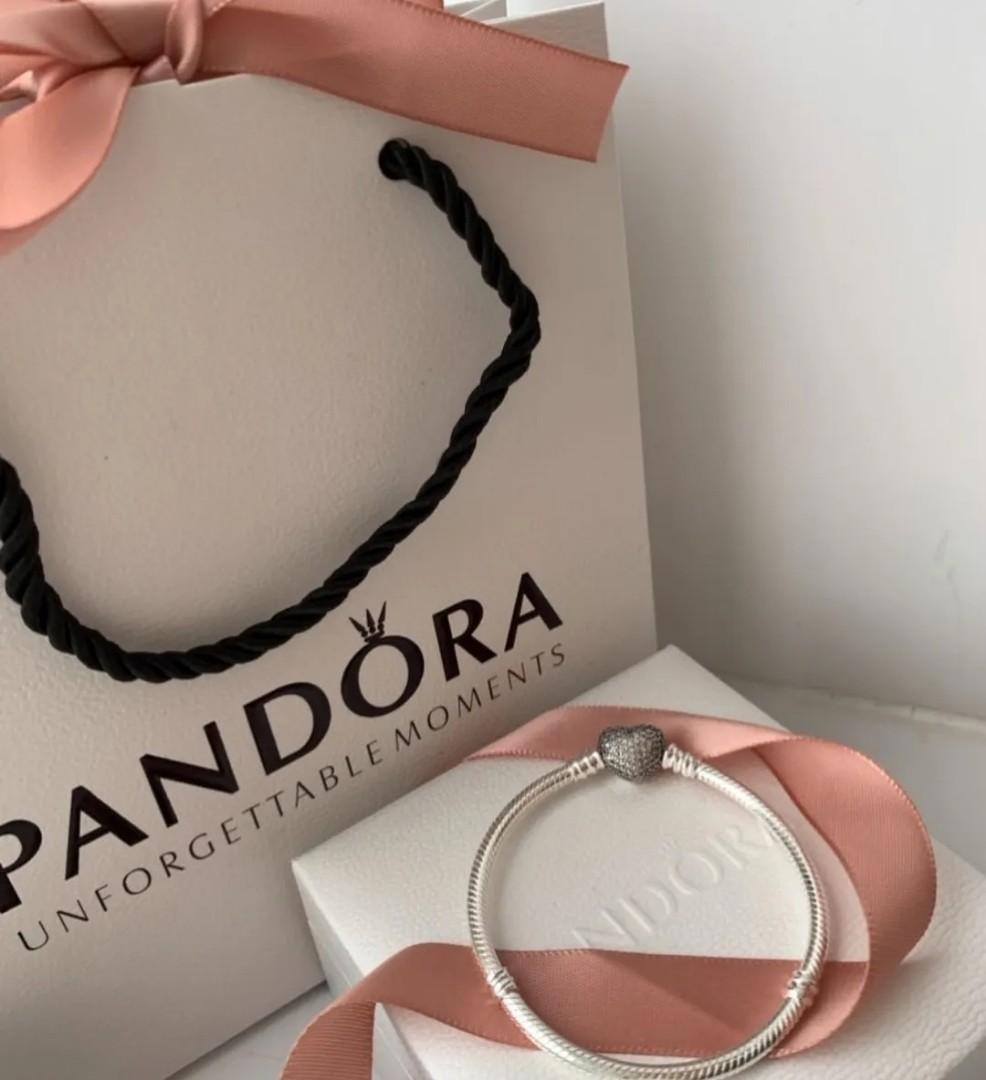 PANDORA AUTH PAVE HEART SNAKE CHAIN 
