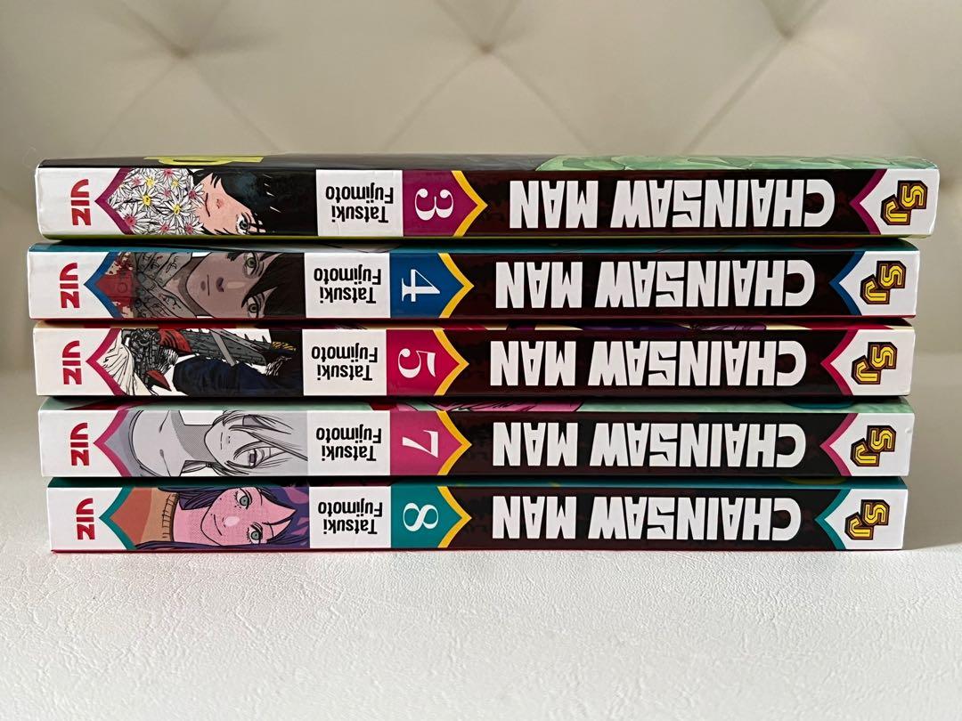 Chainsaw Man Mangas: 3,4,5,7,8 (Category: Comics & Manga) located in Santa Rosa. Submitted by decluttering_. (Listing ID 1179113880, Image 2). Description: Selling because im cleaningy bolkshelf !! MOP: Gcash - bought at fully booked - with freebies - like brand new - rider will handle sf - sold as a bundle.