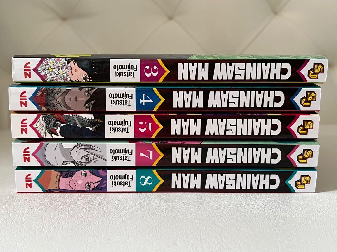 Chainsaw Man Mangas: 3,4,5,7,8 (Category: Comics & Manga) located in Santa Rosa. Submitted by decluttering_. (Listing ID 1179113880, Image 1). Description: Selling because im cleaningy bolkshelf !! MOP: Gcash - bought at fully booked - with freebies - like brand new - rider will handle sf - sold as a bundle.