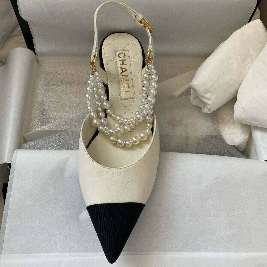 Chanel Frost Pearl Slingback Flats Sandals