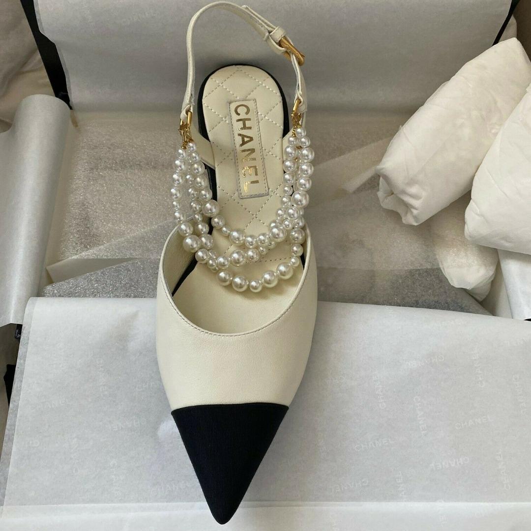 Chanel Frost Pearl Slingback Flats Sandals