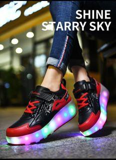 Children LED Light Two-Way Sneakers with Roller Wheel Skate Shoes
