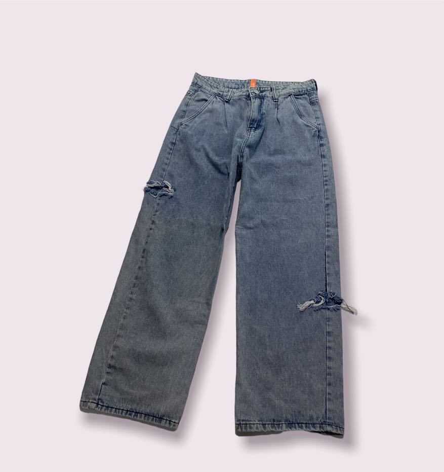 Light Wash Denim Ripped Baggy Jeans main image 0