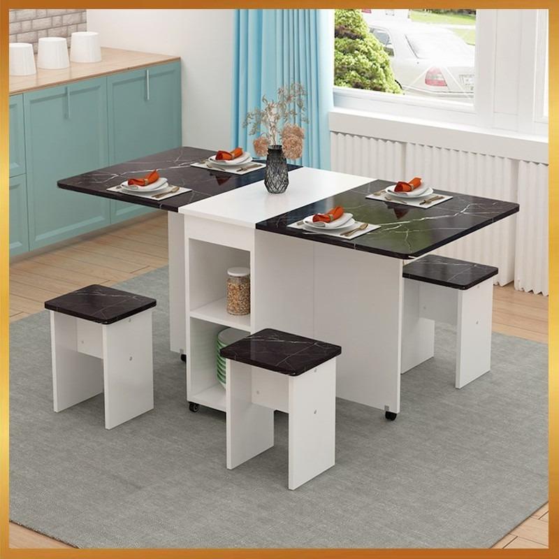 Folding Table Movable Wooden Rectangle Dining Table Living Room ...