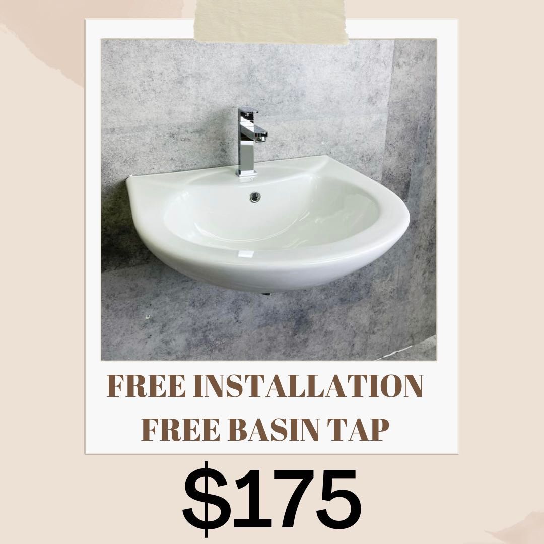 FREE INSTALLATION Wall Hung Wash Basin + Tap + Installation + Bottle